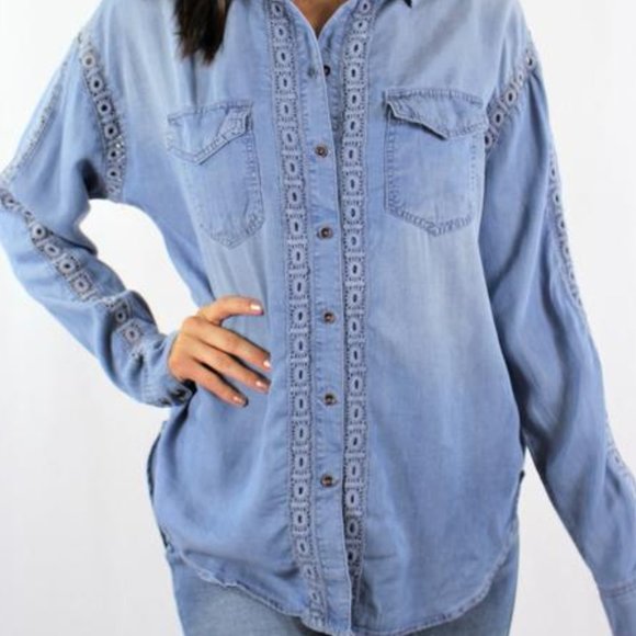 Eco Friendly Vintage Wash Denim Button Down - Picture 2 of 5